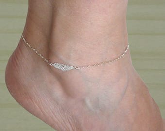 Sterling silver bird feather anklet
