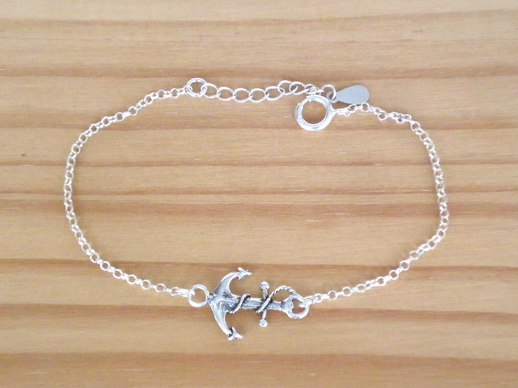 ITALY MADE SILVER925 ANCHOR BRACELETシルバー 925 Solid Silver Anchor Linked Bracelet Size 8