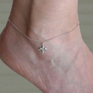 Sterlingzilveren fleur-de-lis enkelbandje, strandsieraden, fleur-de-lis enkelbandje, sterlingzilveren enkelbandje