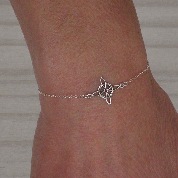 Bracelet noeud de sorcière en argent sterling, bracelet en argent, amulette, bracelet réglable