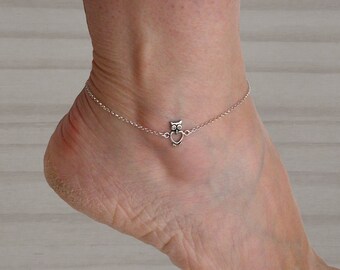 OWL Sterling Silver Anklet With Owl Etsy