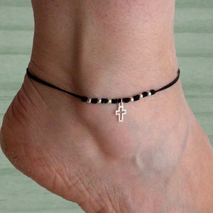 Sterling silver cross anklet, Adjustable anklet, Cross anklet bracelet