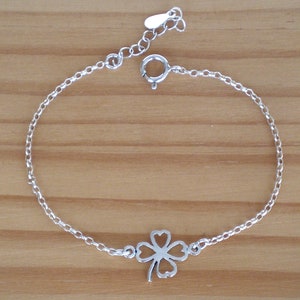 Sterling silver clover bracelet, Lucky charm bracelet, Adjustable bracelet, Clover bracelet
