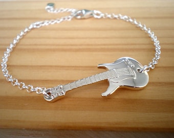 Silver guitar bracelet, Sterling Silver bracelet, Adjustable bracelet, Guitar bracelet