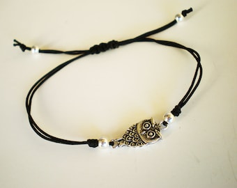 Owl bracelet, Adjustable bracelet, Sterling silver bracelet, Bracelet for woman, Gift for woman