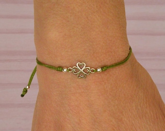 Zilveren klavertje armband, sterlingzilveren klavertje vier armband, talismanarmband, geluksbrenger, verstelbare armband