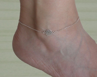 Silver mandala anklet bracelet, Beach jewelry, Mandala anklet, Delicate anklet