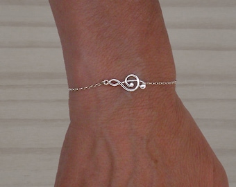 Sterlingzilveren muzieknootarmband, solsleutel, muzieknootarmband, zilveren armband, verstelbare armband