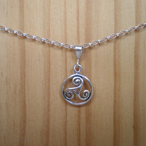 May include: A silver chain necklace with a circular pendant featuring a stylized Celtic knot design.