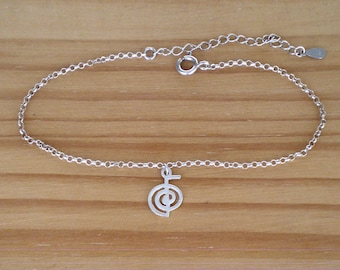 Tobillera Reiki Cho Ku Rei de plata de ley, joyería playera