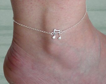 Silver musical note anklet, Beach jewelry