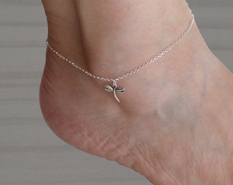 Sterling silver dragonfly anklet bracelet