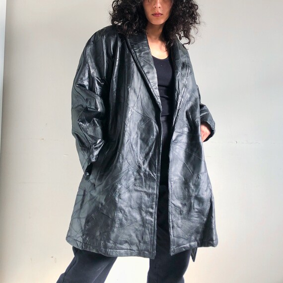 vintage black patch leather coat - image 7