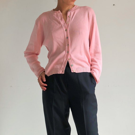 vintage baby pink silk knit cardigan - image 2