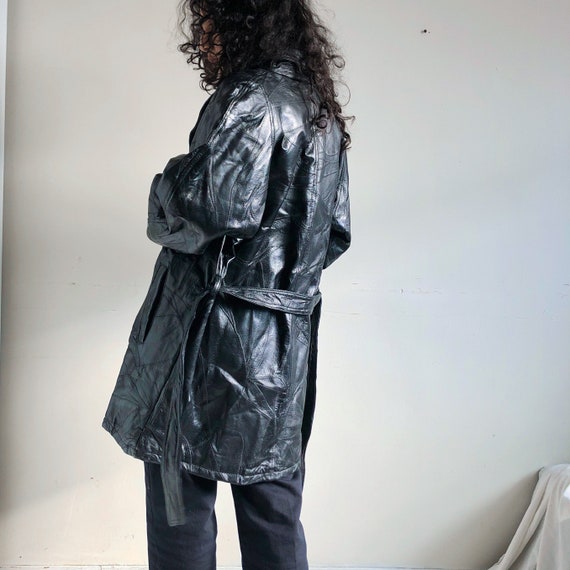 vintage black patch leather coat - image 3