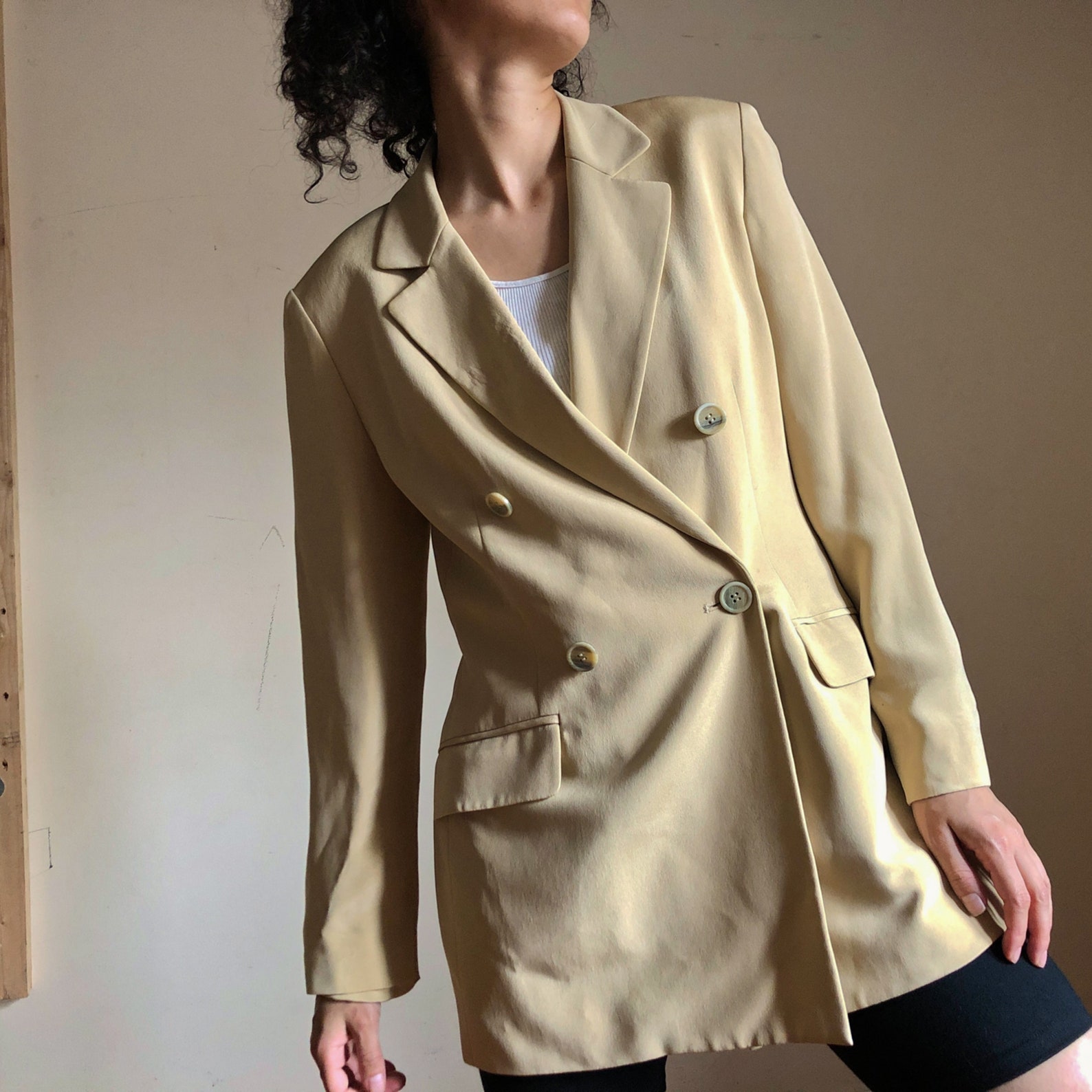 Jones New York Silk double breasted beige blazer/minimal | Etsy