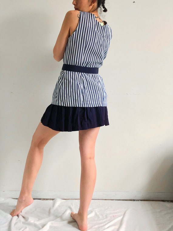 vintage navy blue striped button-down dress - image 6