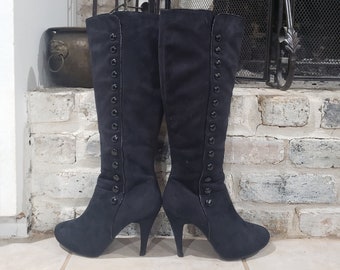 Vintage Black Suede Knee High Boots, 7M