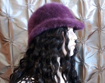 Vintage Gothic Victorian Purple Faux Fur Bowler Hat