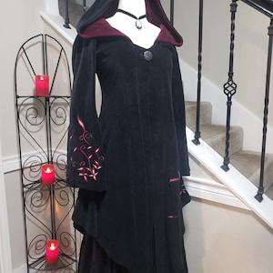 Black Velvet Embroidered Hooded Elven Cloak, Sm