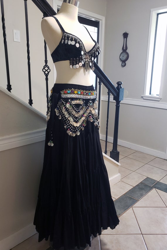 Vintage Black Velvet Jeweled Belly Dance Gypsy Coi