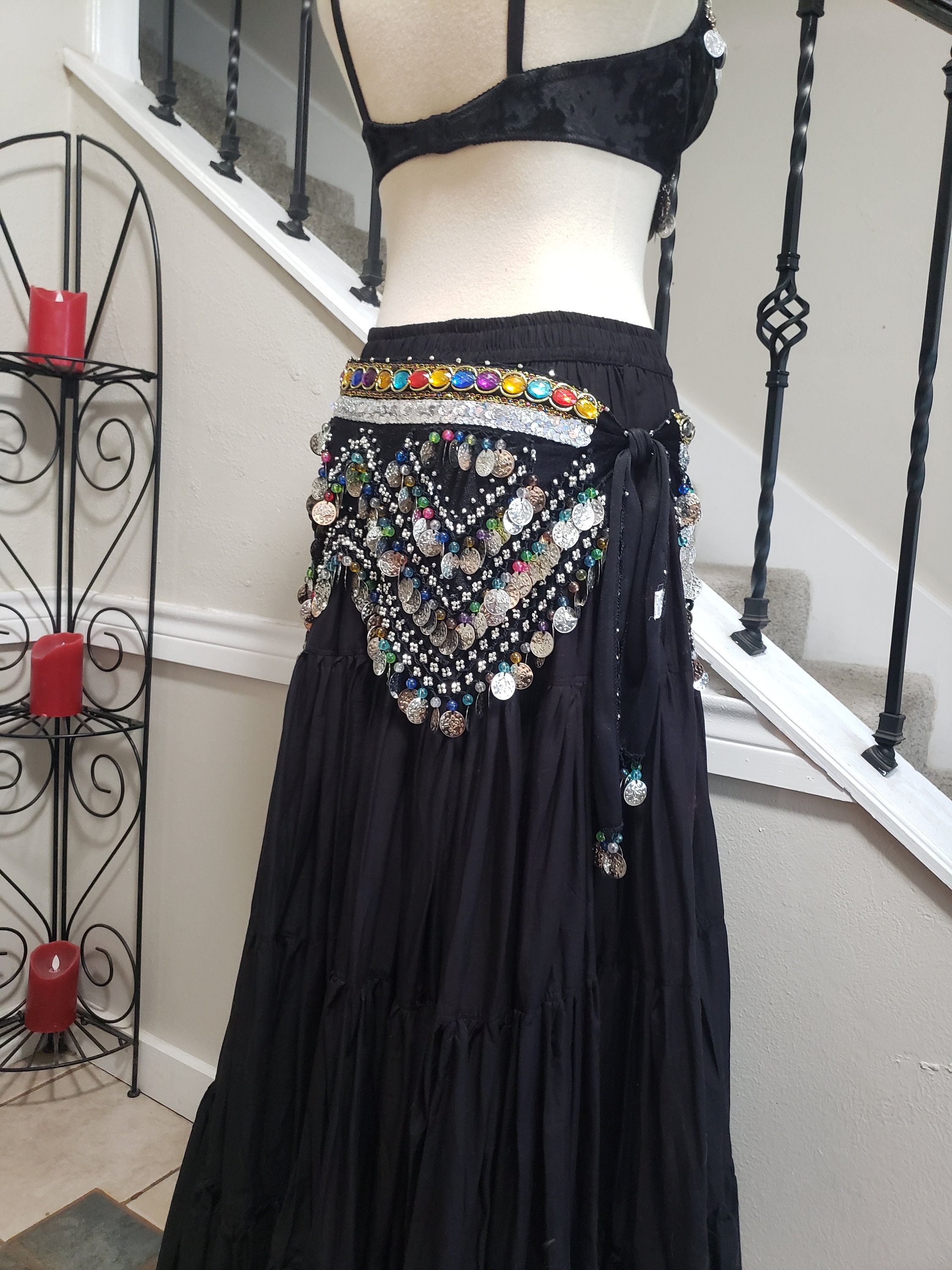 Gypsy Coin Vintage Black Velvet Jeweled Belly Dance Gypsy Coin Hip Wrap - Etsy