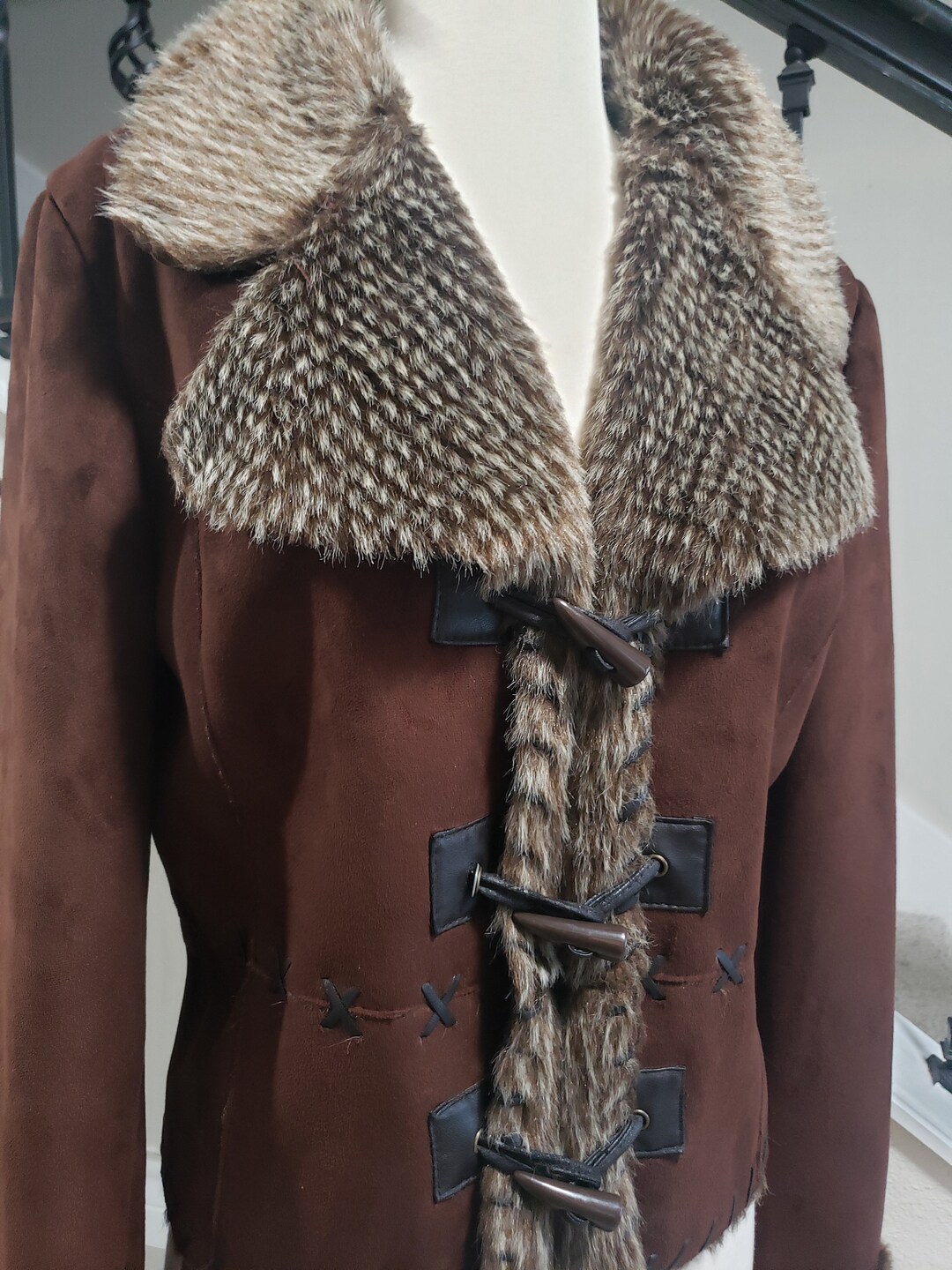 Grey Faux Fur Trim Brocade Coat main image 0