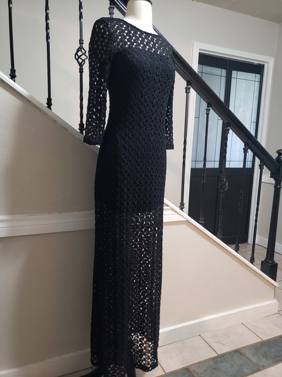 Vintage Black Crochet Lace Formal Floor Length Dre