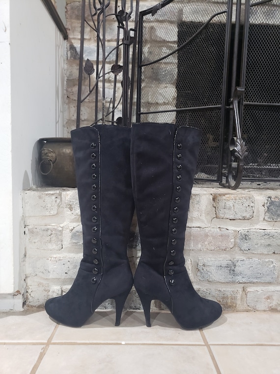 Vintage Black Suede Knee High Boots, 7M