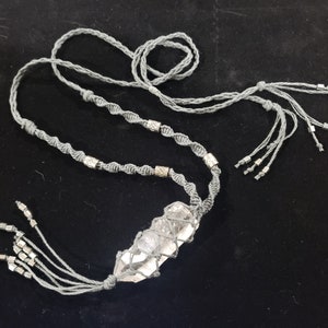 Grey Knotwork Wrapped Quartz Crystal Necklace