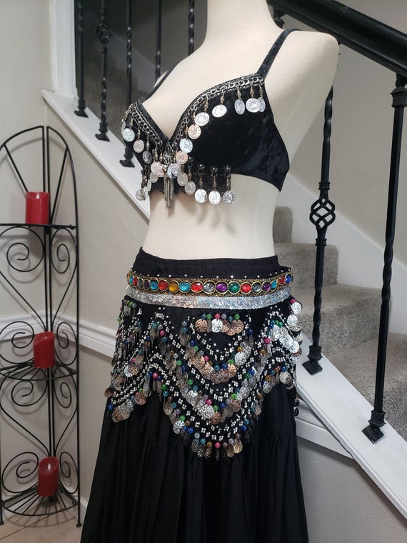 Vintage Black Velvet Jeweled Belly Dance Gypsy Co… - image 3