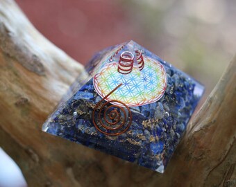 Lapis Lazuli Orgone Energy Pyramid With Charged Quartz Crystal Point