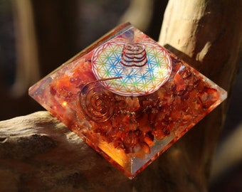 Red Carnelian Orgone Energy Pyramid With Charged Crystal Point