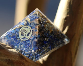 Lapis Lazuli OM Orgone Energy Pyramid With Copper Mix and Natural Lapis Lazuli Stone