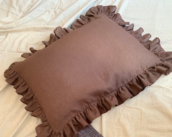 RÜSCHENKISSEN SHAMS Luxus Leinen Shabby Chic Kissenbezug Rüschenkissenbezug Queen King Sham Shabby Chic Kissenbezug