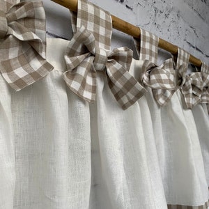 Linen Curtains Cottage Kitchen Ruffle Valance Simple Rustic French Country Ruffled Natural Flax Linen Window Decor Modern Farmhouse Valances