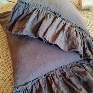 Linen shabby chic pillowcase/ Pillowcases with ruffles/ Linen pillowcase with zipper/ Custom Pillowcase/ 23 Colors/ 1 Pillowcase