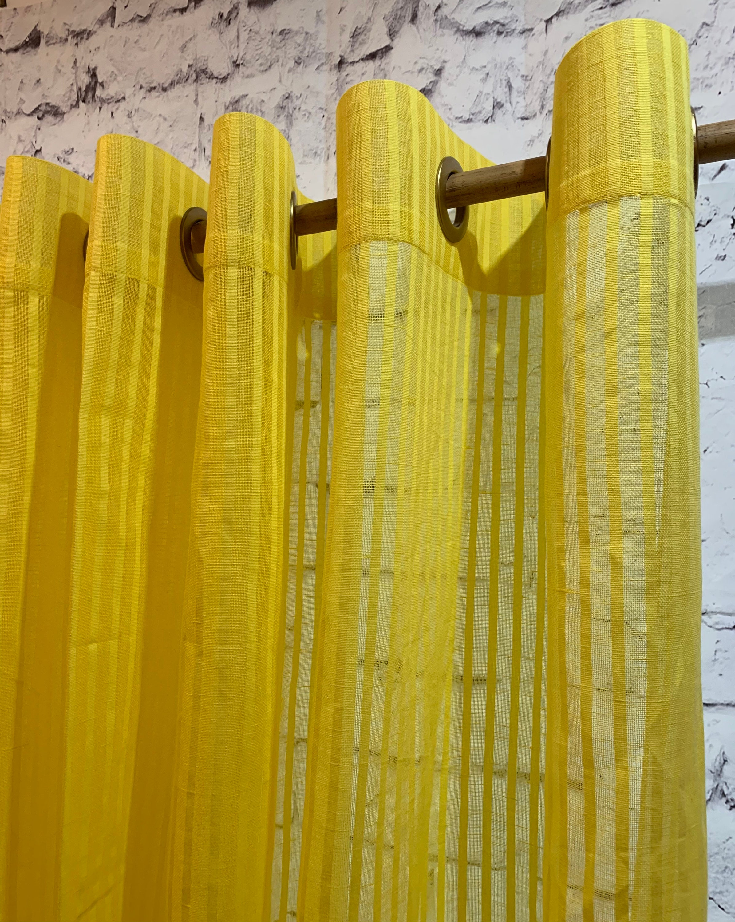 Linen Curtain Panel with Grommets Yellow striped curtain Etsy