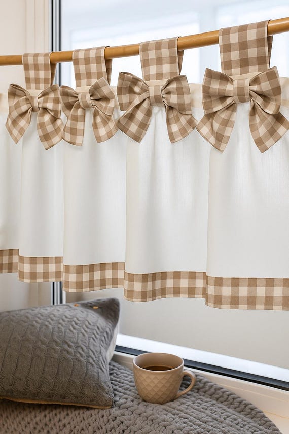 Awellife Tenda Doccia In Lino E Cotone Con Bottoni - Stile Country Shabby Chic - Crema E Nero 182x182 Cm