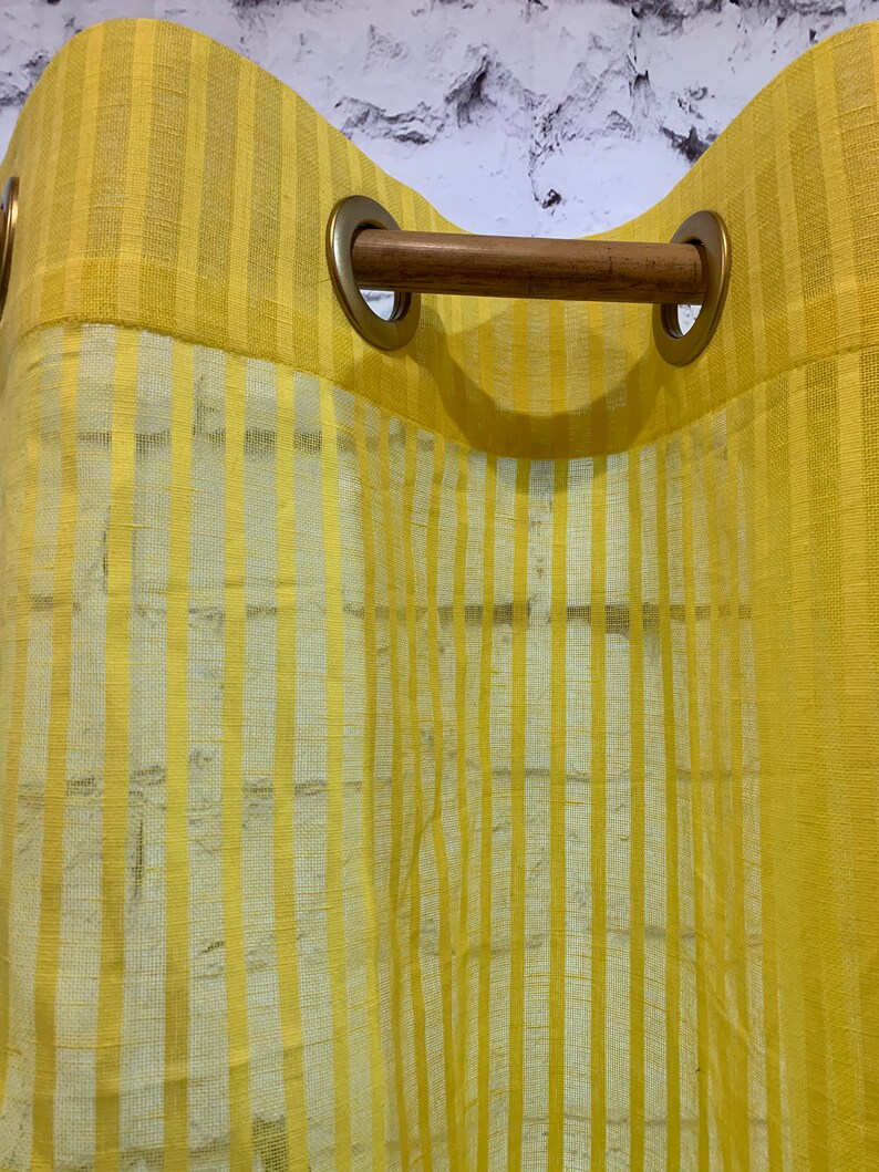 Linen Curtain Panel With Grommets Yellow Striped Curtain Etsy