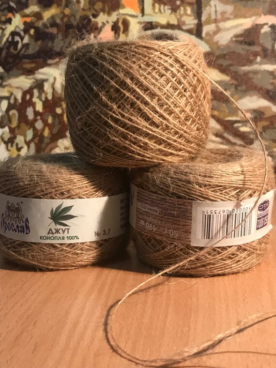 100% Hemp Yarn, Natural Cannabis Fiber Cord, 50g Skein