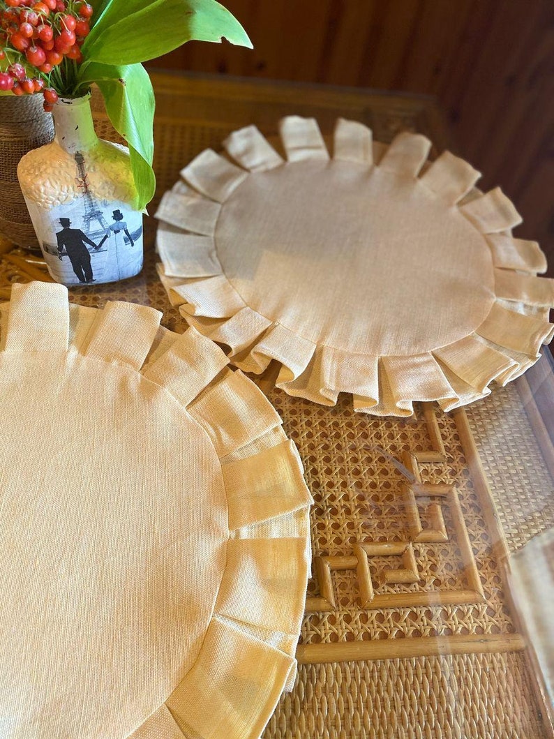 Linen Yellow Round Ruffle Placemat Home Decoration Party Decor Etsy
