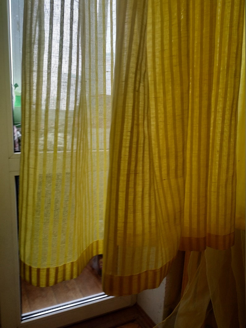 Yellow stripe linen curtainsYellow Long Linen Curtain Yellow Etsy