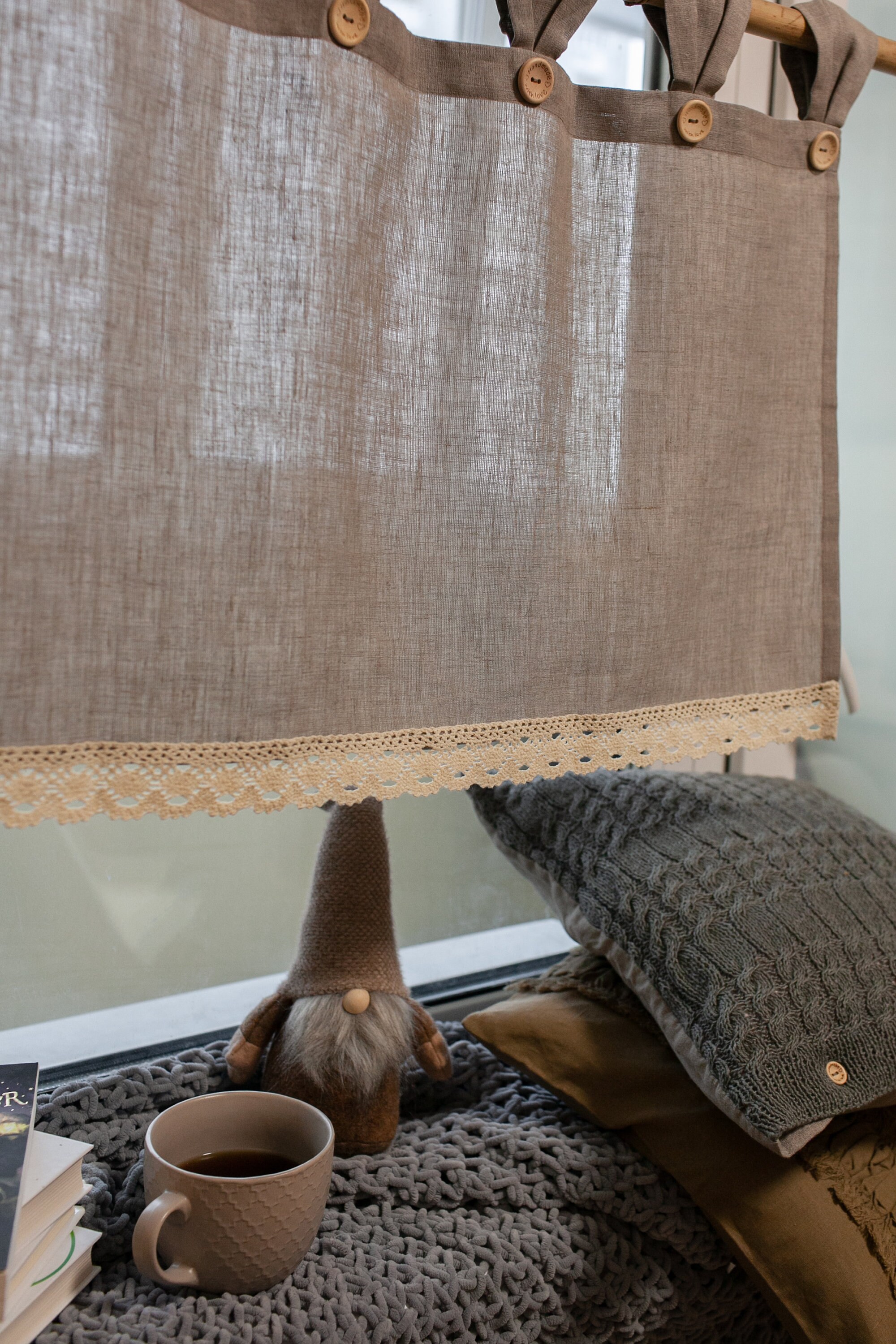 Rustic Tab Linen Curtain Panel: Rustic Burlap, Button Tab Top - Etsy
