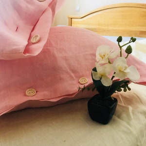 Pink Linen Pillowcase Button Pillowcase 100% Linen Pillow Sham Natural Linen Linen Sham Pillow Cover Pink Bow Pillowcases Custom Size Pillow