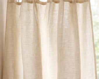 Panel de cortina de lino transparente con trabillas, decoración ecológica para el hogar.