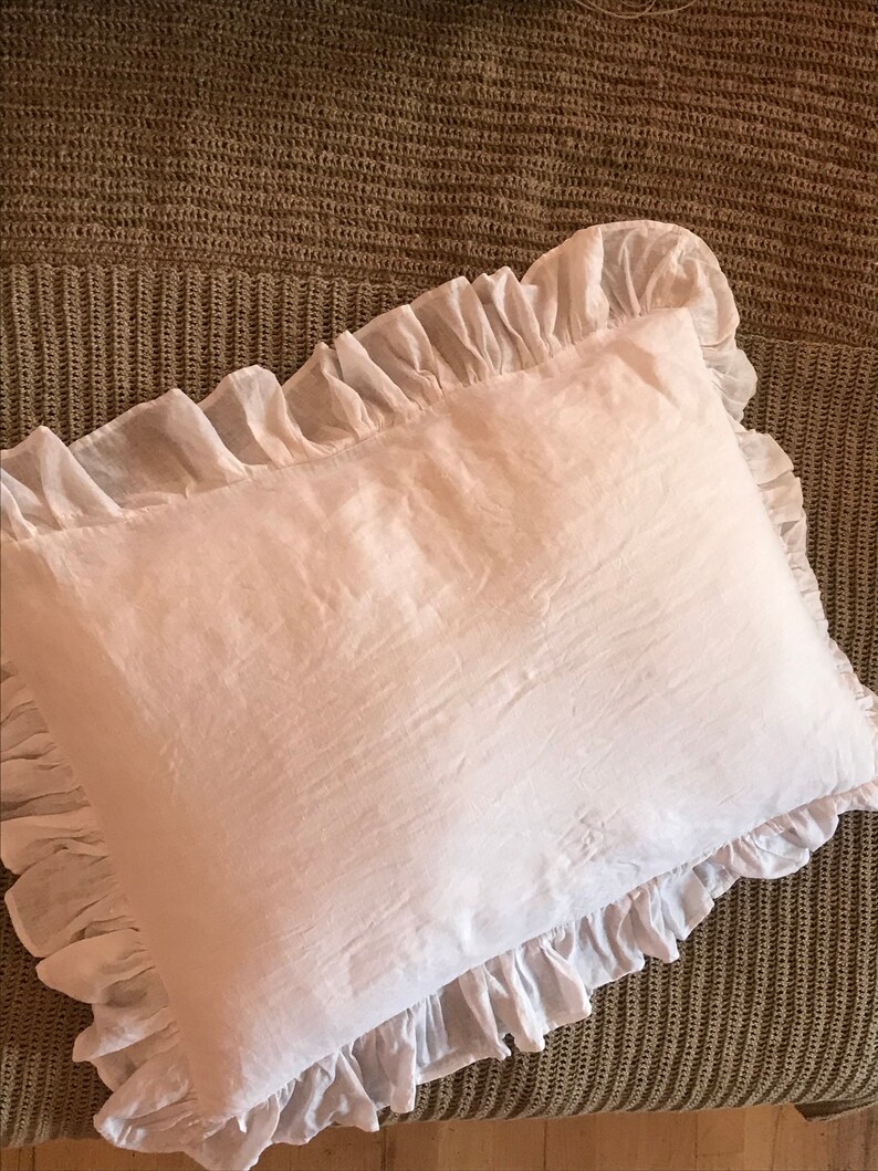 Linen Pillow Cover with Ruffles Set pillow WHITE Standard Case Etsy
