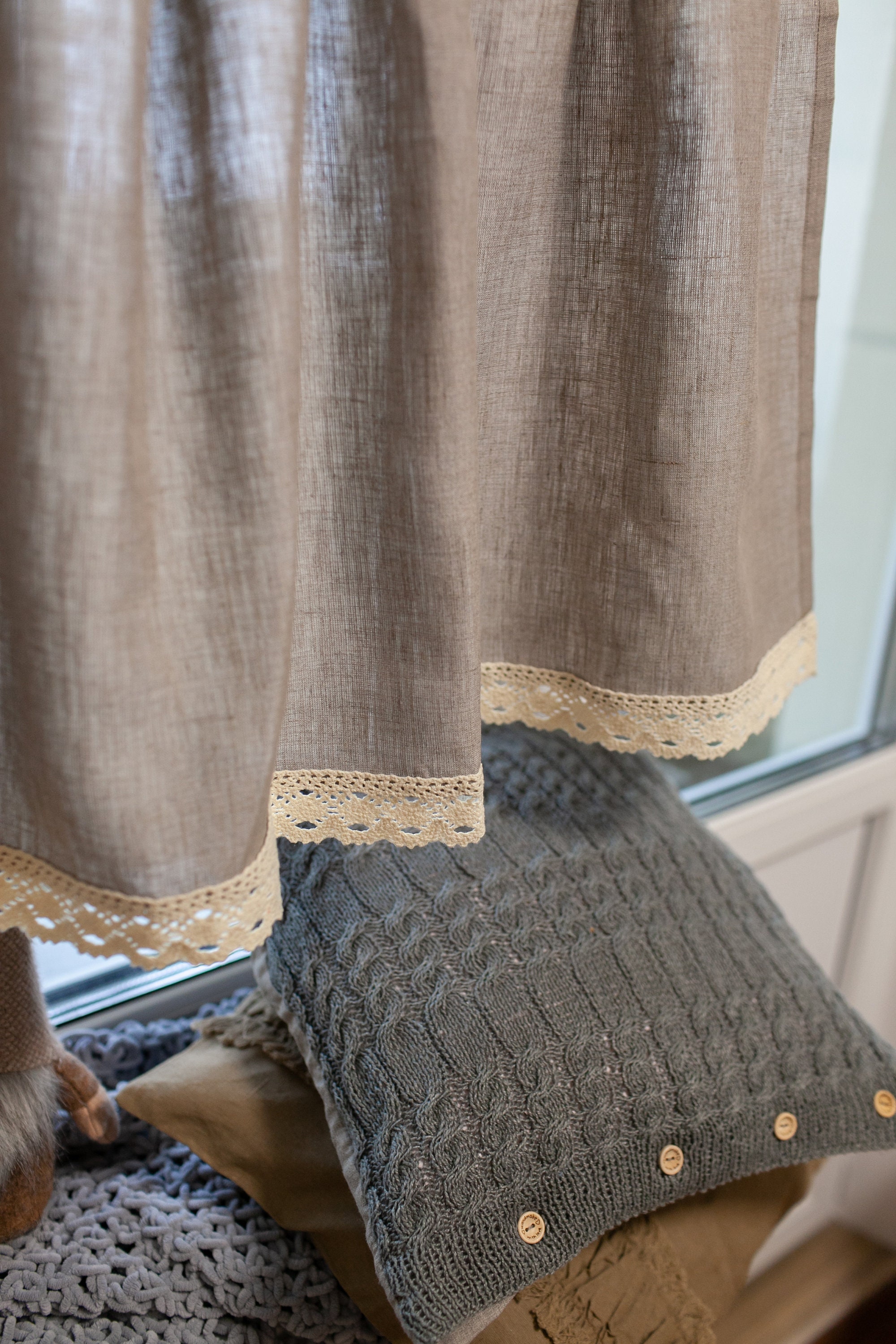 Rustic Tab Linen Curtain Panel: Rustic Burlap, Button Tab Top - Etsy