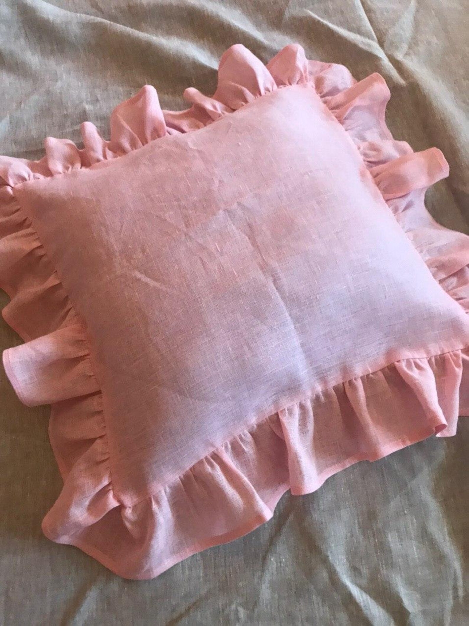 Ruffled Pink Linen Pillows Blush Pink Pillow Shams Custom Etsy