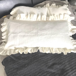 Ruffled pillowcase with buttons white pillow cover ruffled bedding linen pillow case organic linen bedding natural linen body pillow case